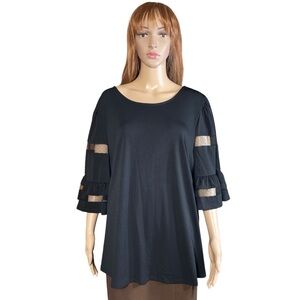 NWT New $69 Adrianna Papell Bell Sheer Sleeve Black Top Size 3X